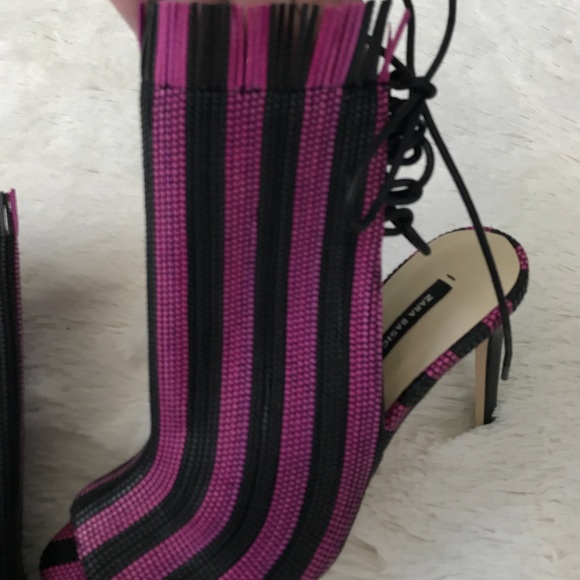 Zara Textured Striped Fringe High Heels Tie Up - Picture 5 of 7